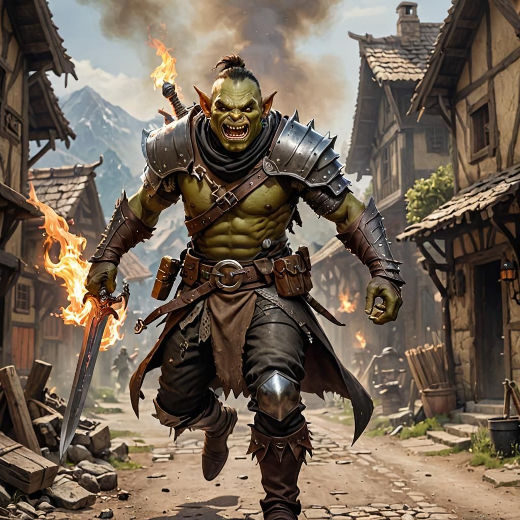 Half-Orc / Half-Goblin rogue from dungeons and dragons, with...
