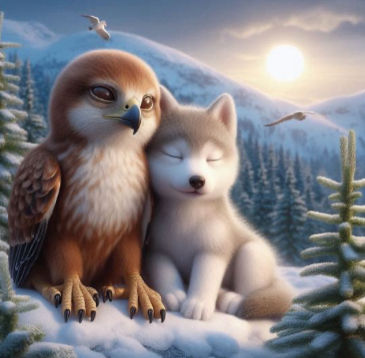 Wolf and hawk