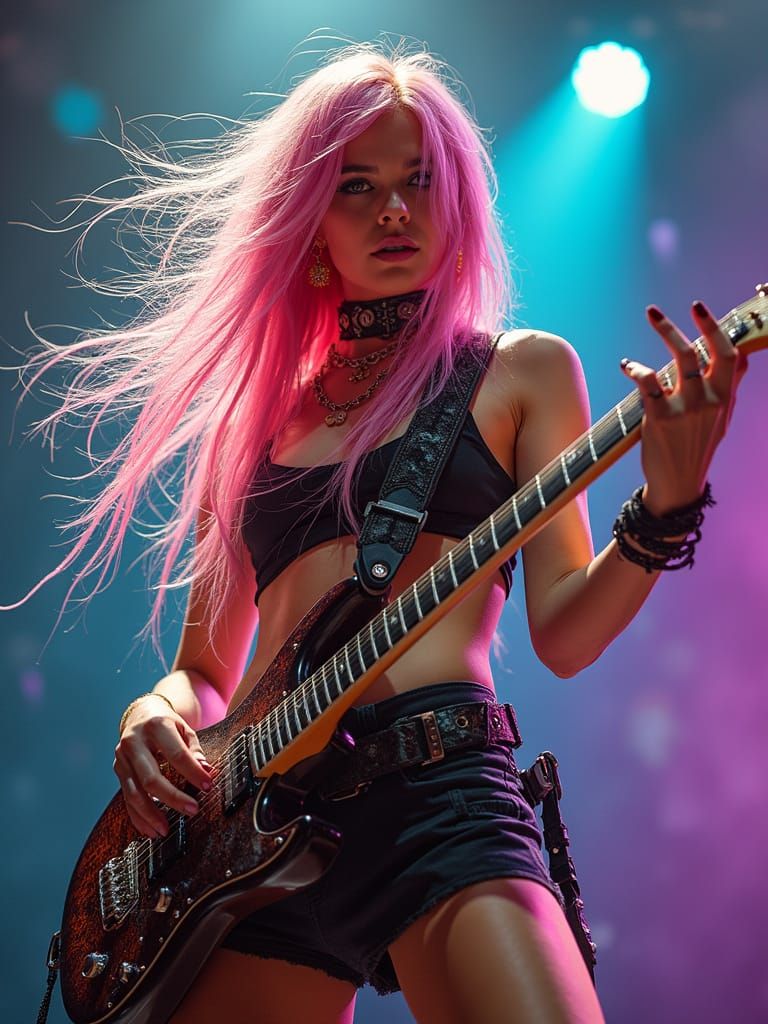 Woman playing guitar on stage