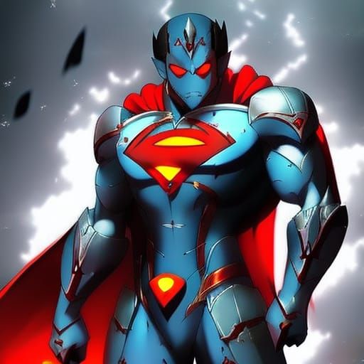 White armour superman red eyes fire
