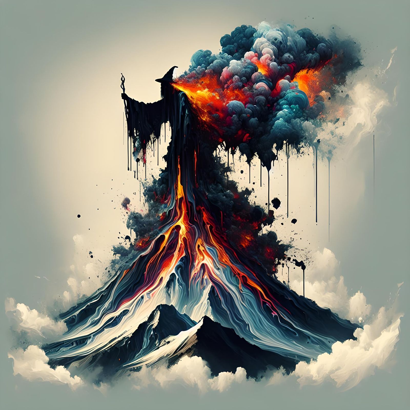Volcanic Wizard Eruption: Street Art Digital Illustration
