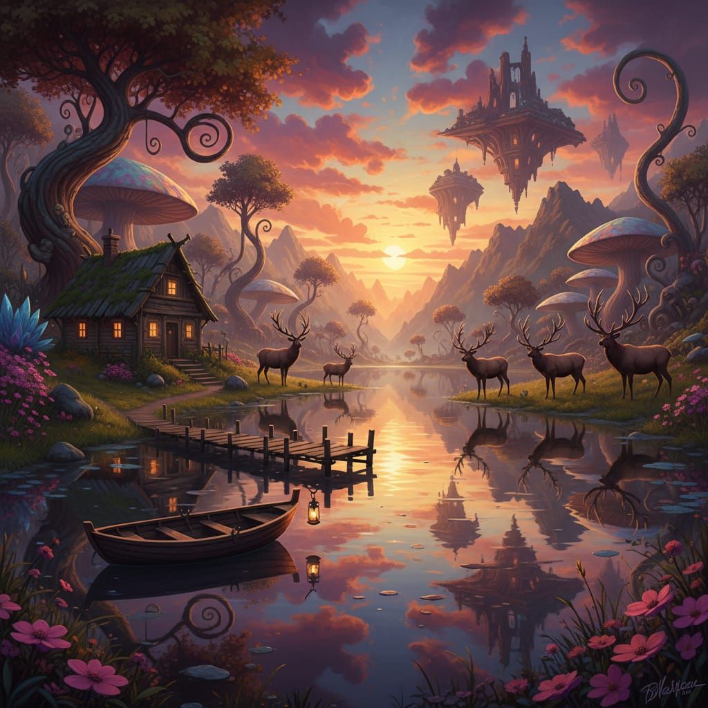 Surreal reflections in a calm pond at a colorful sunset  by @Eto Demerzel