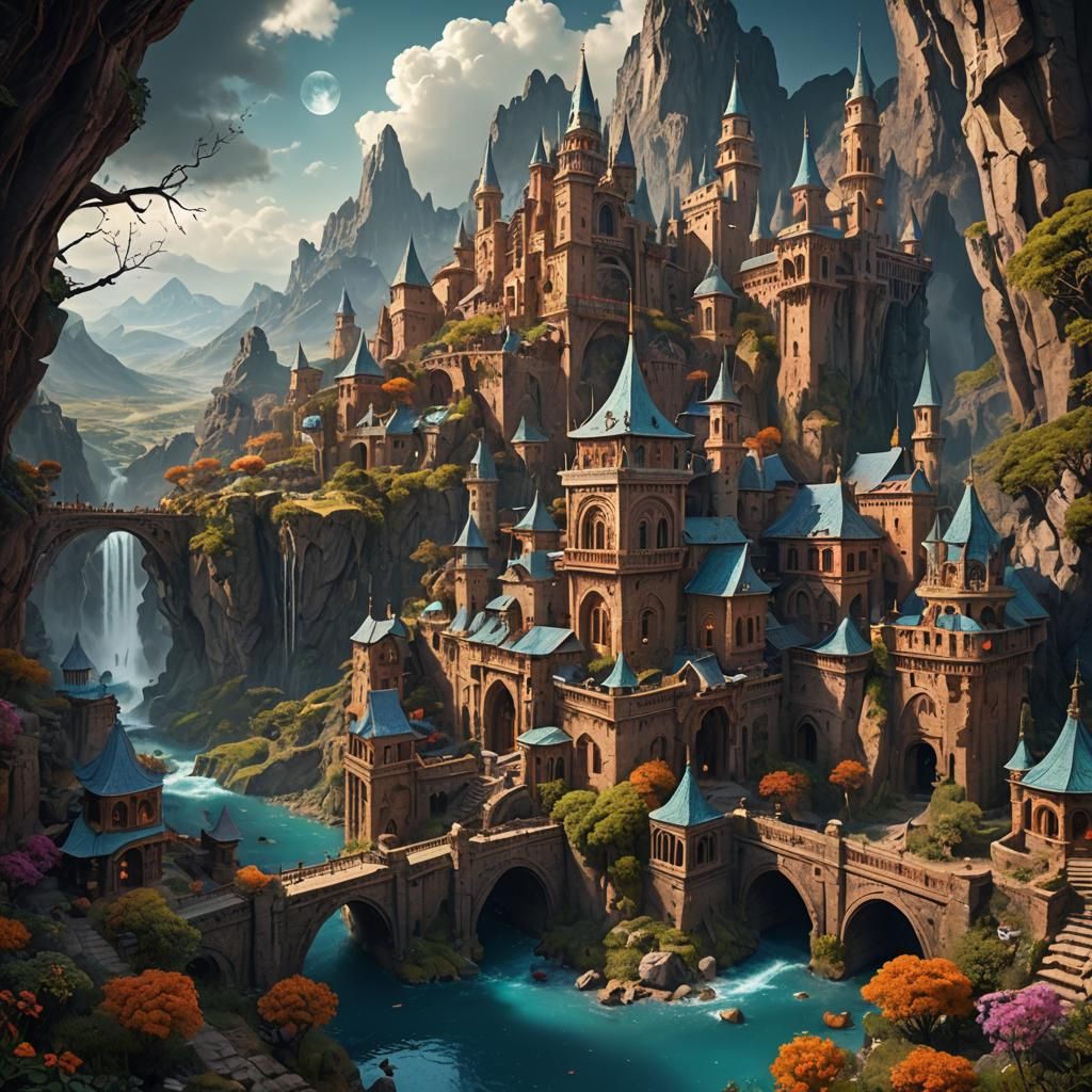 Man by River Under Road: Detailed Matte Painting