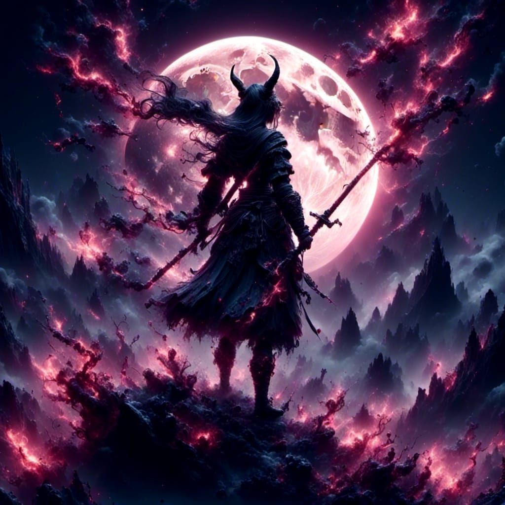 Samurai at Night: 3D Cinematic Scene
