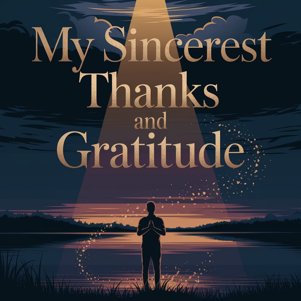 Elegant Gratitude in Gold Against Twilight Sky