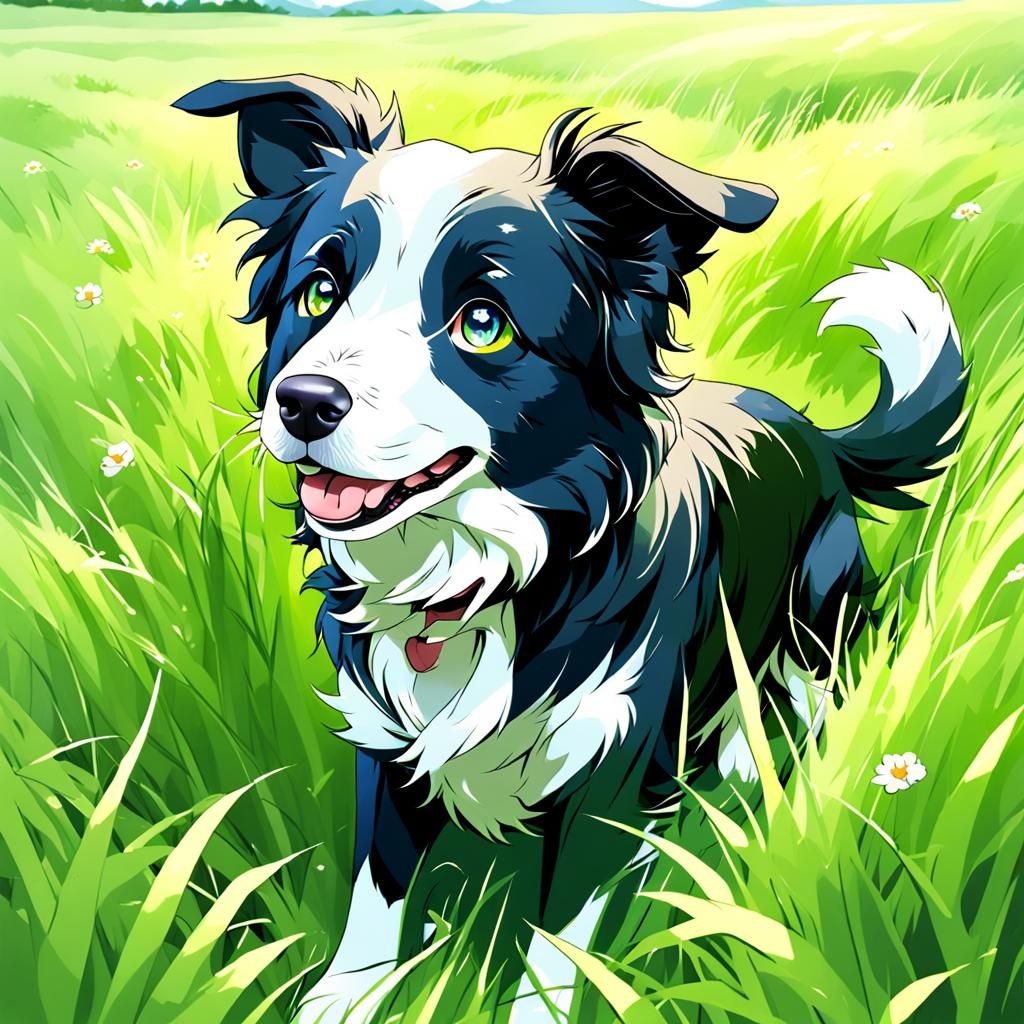 Border collie in a grassy field