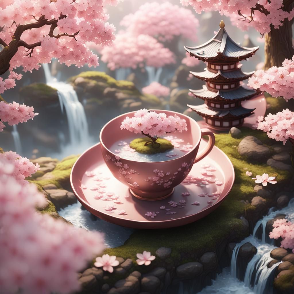 Beautiful cherry blossom teacup containing a beautiful Japan...