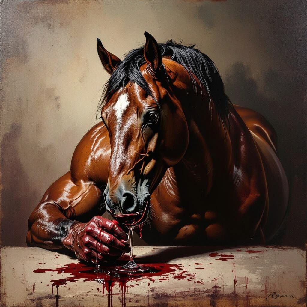 Muscular Horse Submerged in Wine, Goya-Delacroix Style