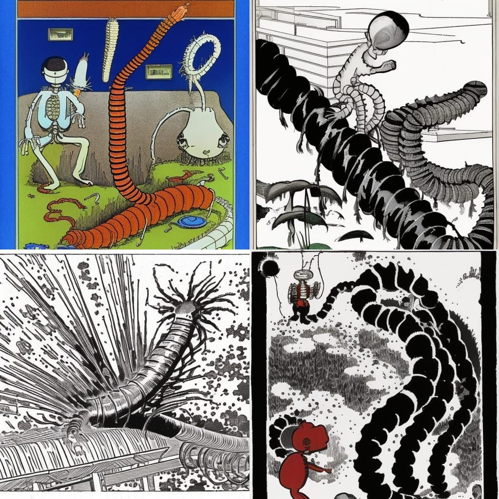 "A perfect masterpiece illustration of a centipede by George...