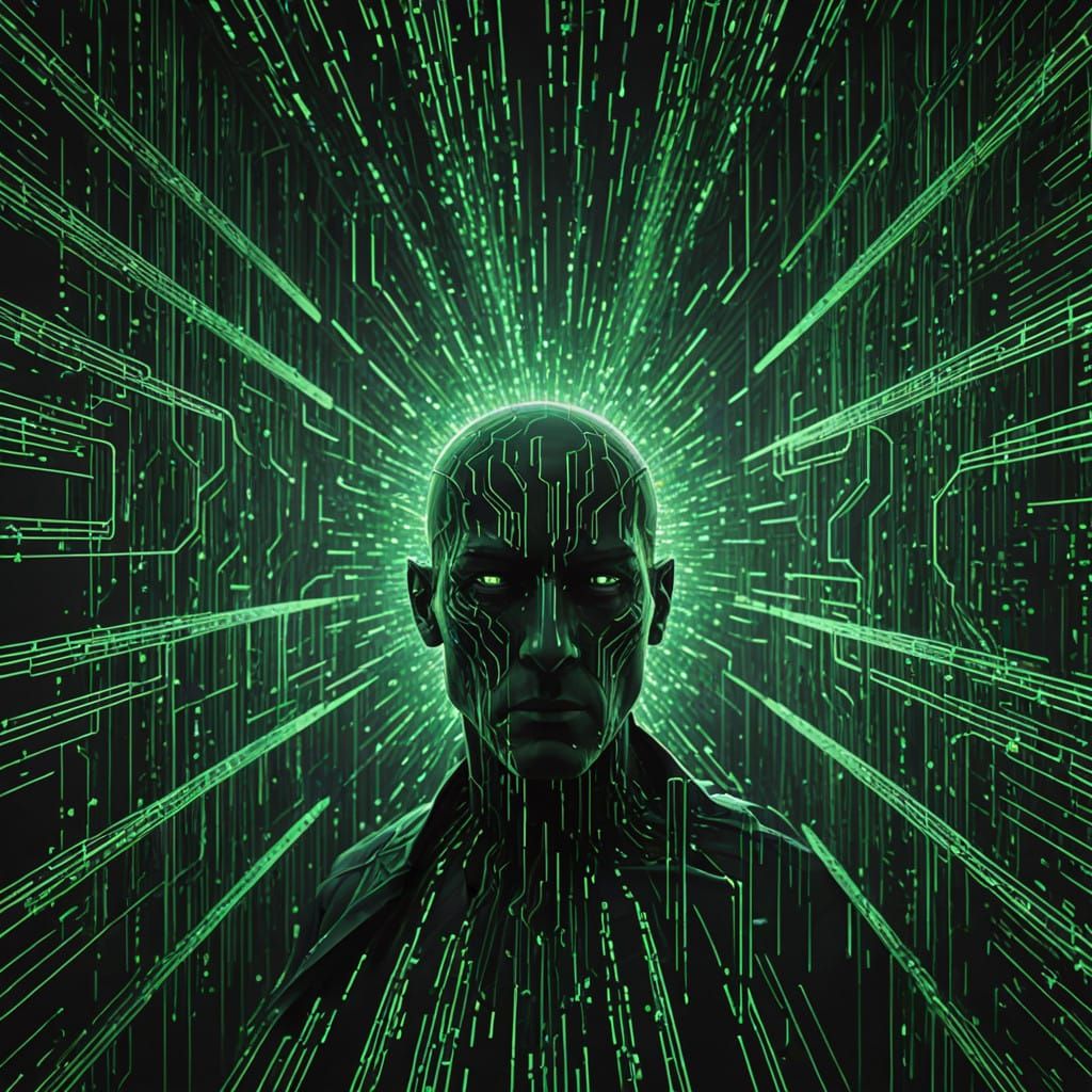 Ethereal Matrix Landscape with Shimmering Code - AI Art