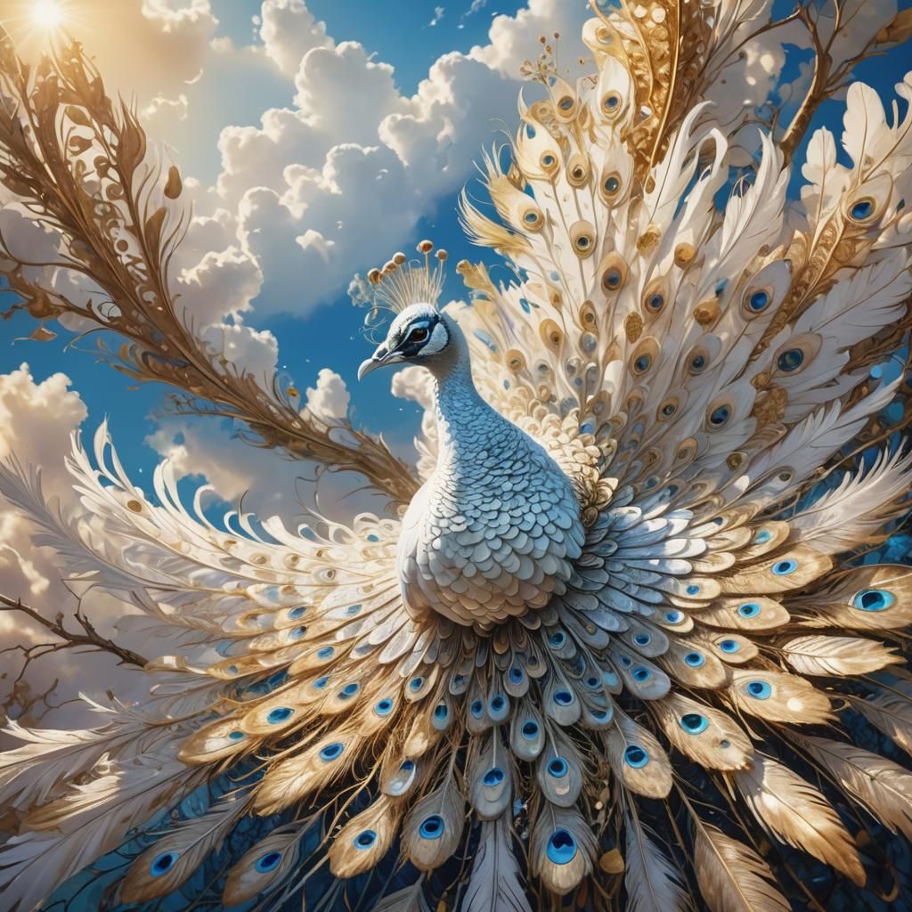 White Peacock Flies Toward a Distant Horizon