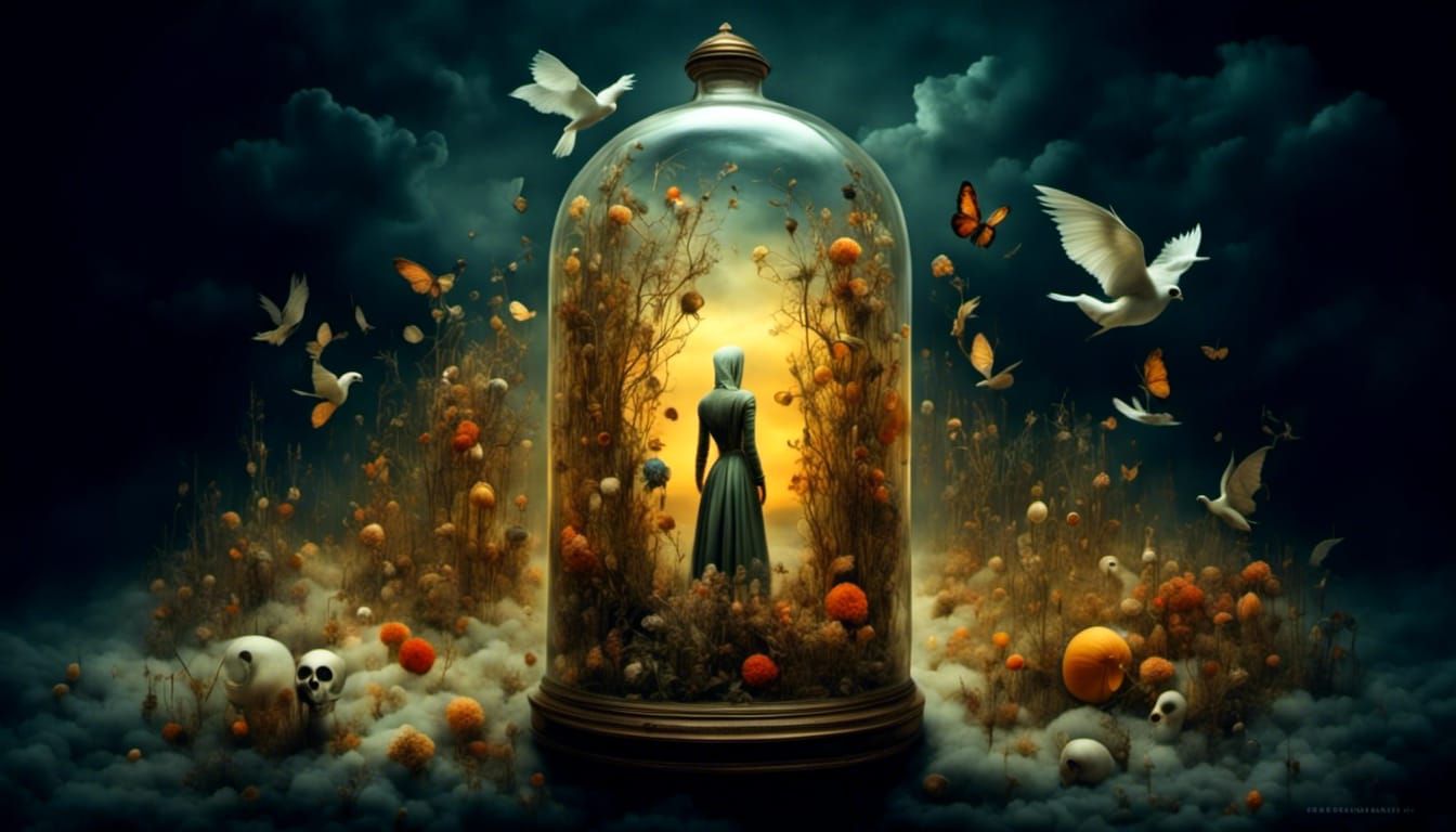 ghost in a bottle <lora:surrealism:1.0><lora:horror metal:0....