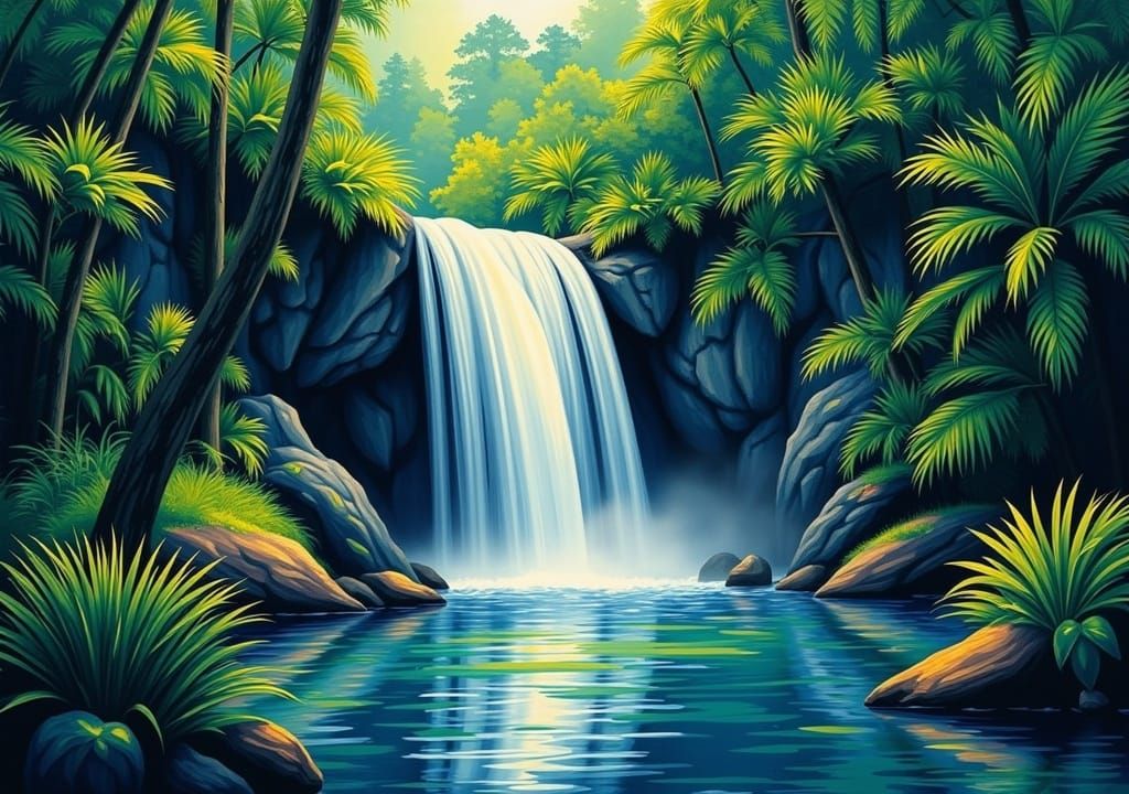 waterfall in a jungle <lora:Fortune:1.0> 
