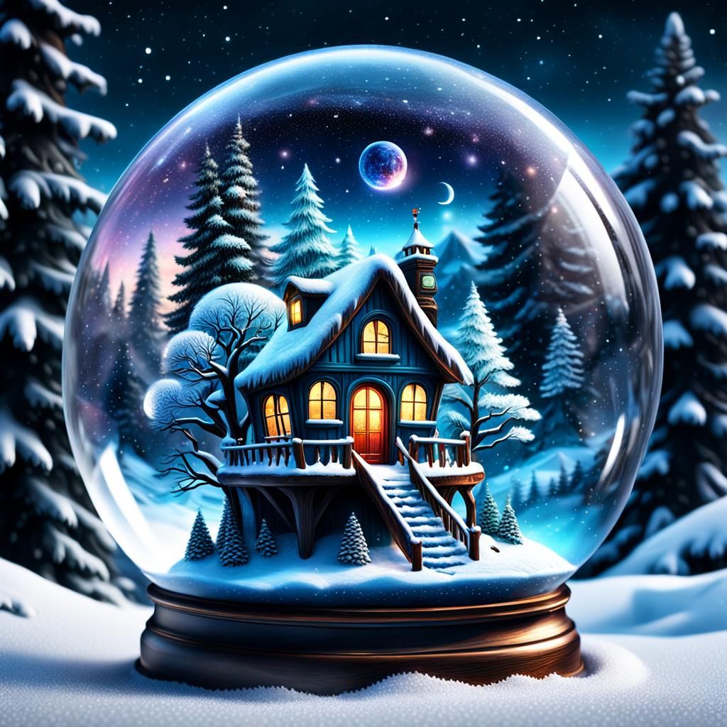 Magical world inside a snow globe.