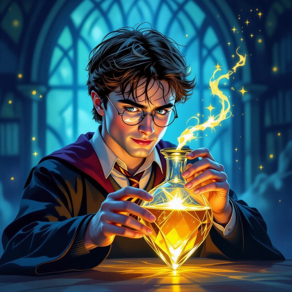 Harry Potter Drinks Golden Liquid from Diamond Magic Bottle