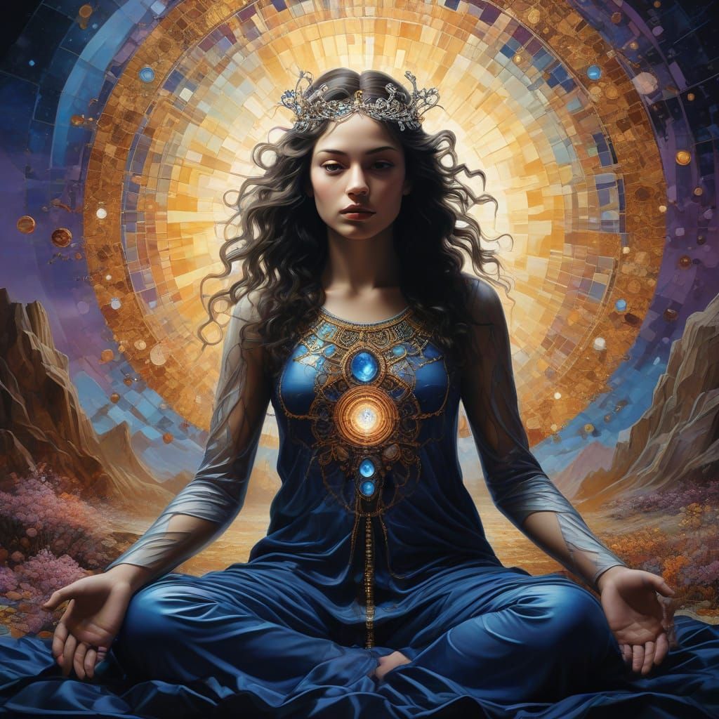 Ethereal Meditator Radiates Inner Light in Vibrant Dreamscap...