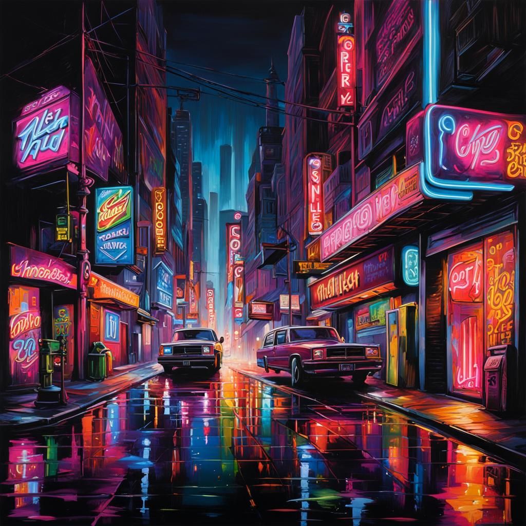 City streets at night. - AI Generated Artwork - NightCafe Creator