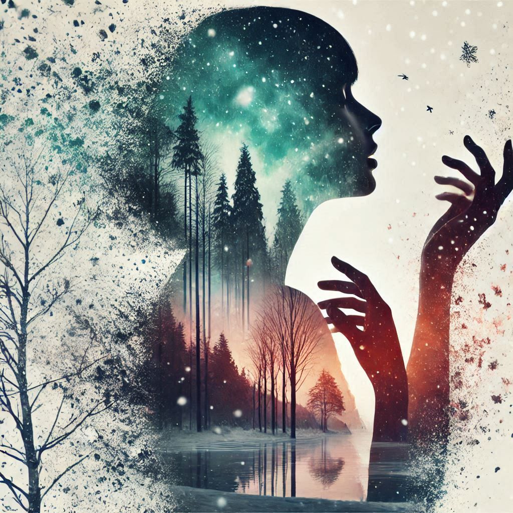 double exposure beautiful fantasy DALL-E 3 portrait landscape..