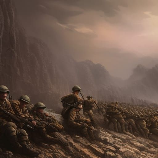 Hundreds of soldiers marched to the Frontline of the war dur...