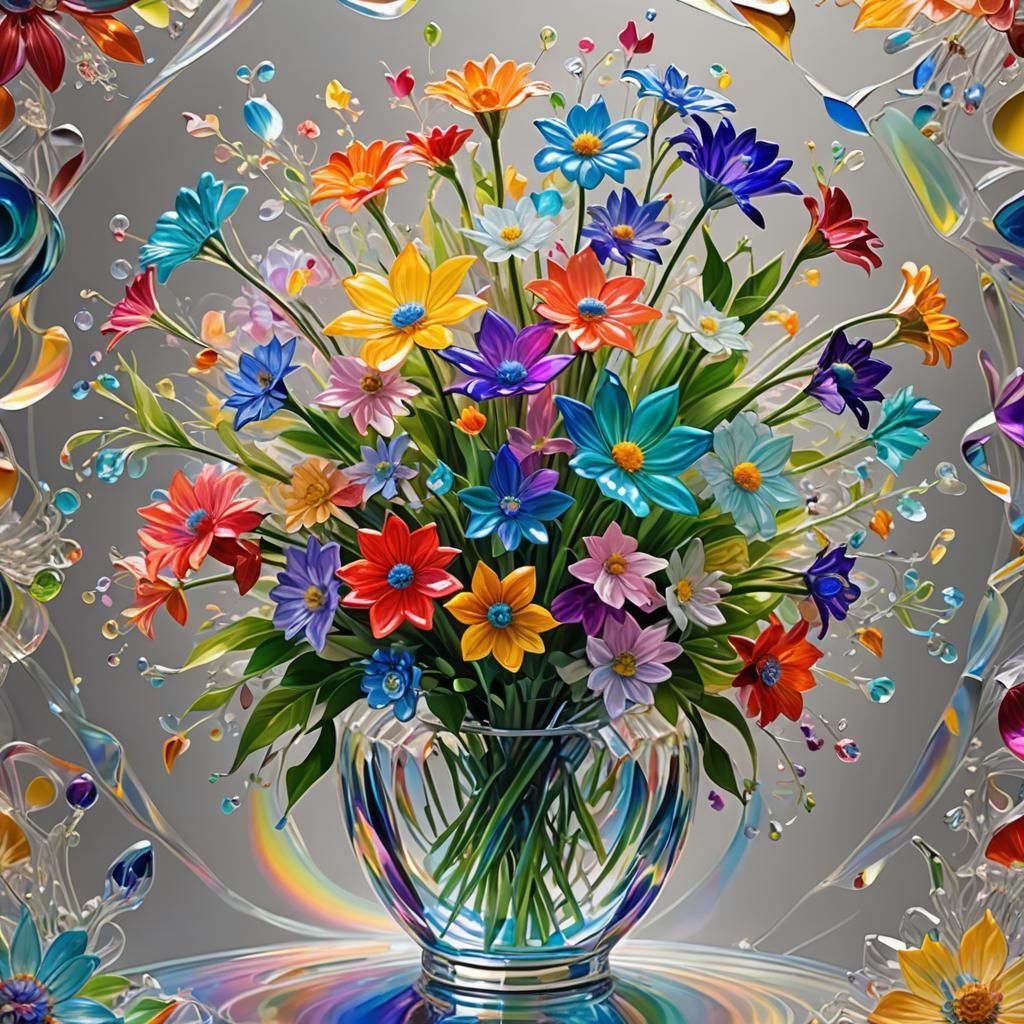 glass flower bouquet, vase of flowers, Pretty flower bouquet...