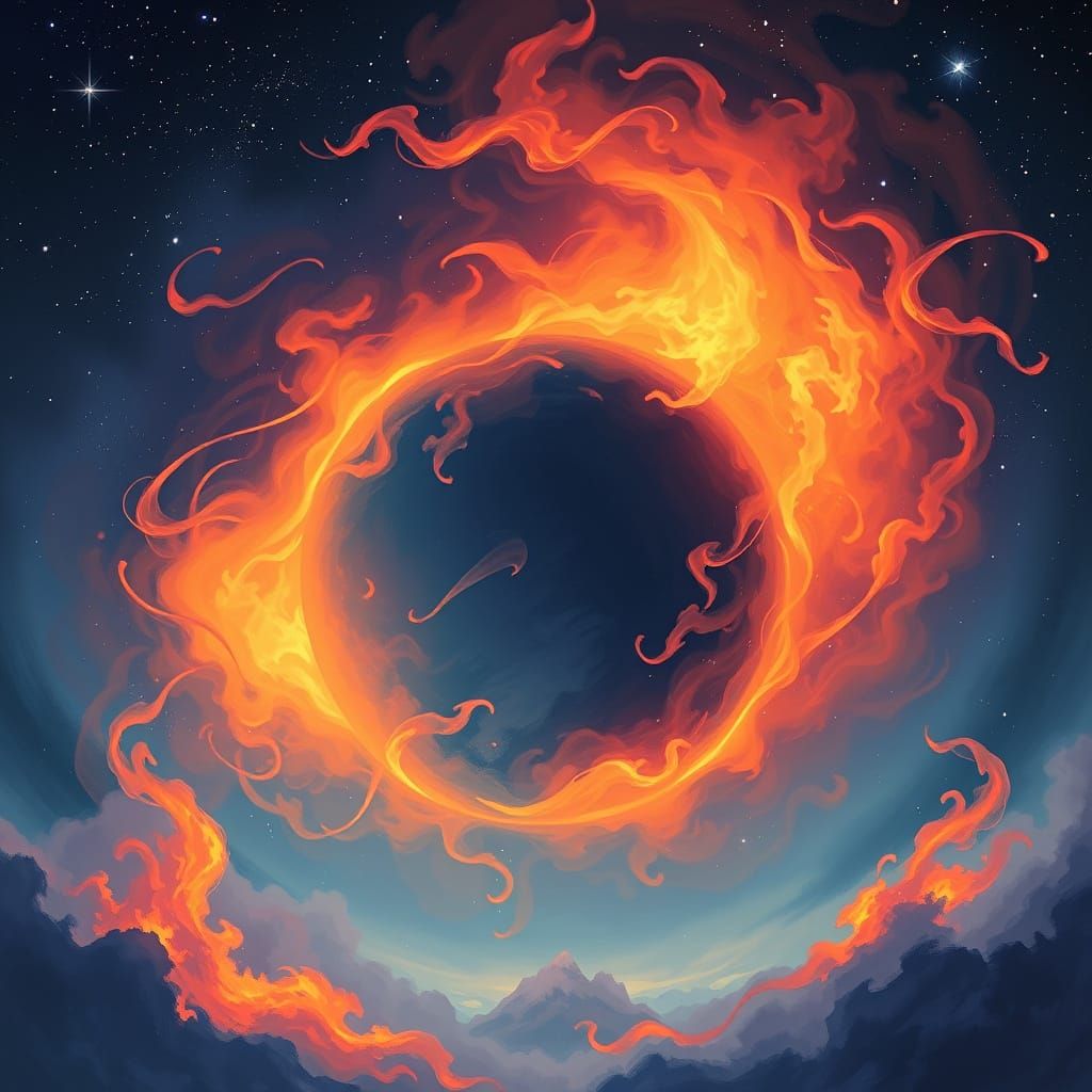 Ethereal Sphere of Sorrow in Psychedelic Starry Night