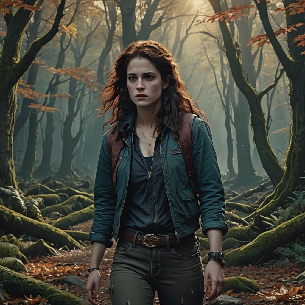 Bella Swan from Twilight as a 1980s dark fantasy film charac...