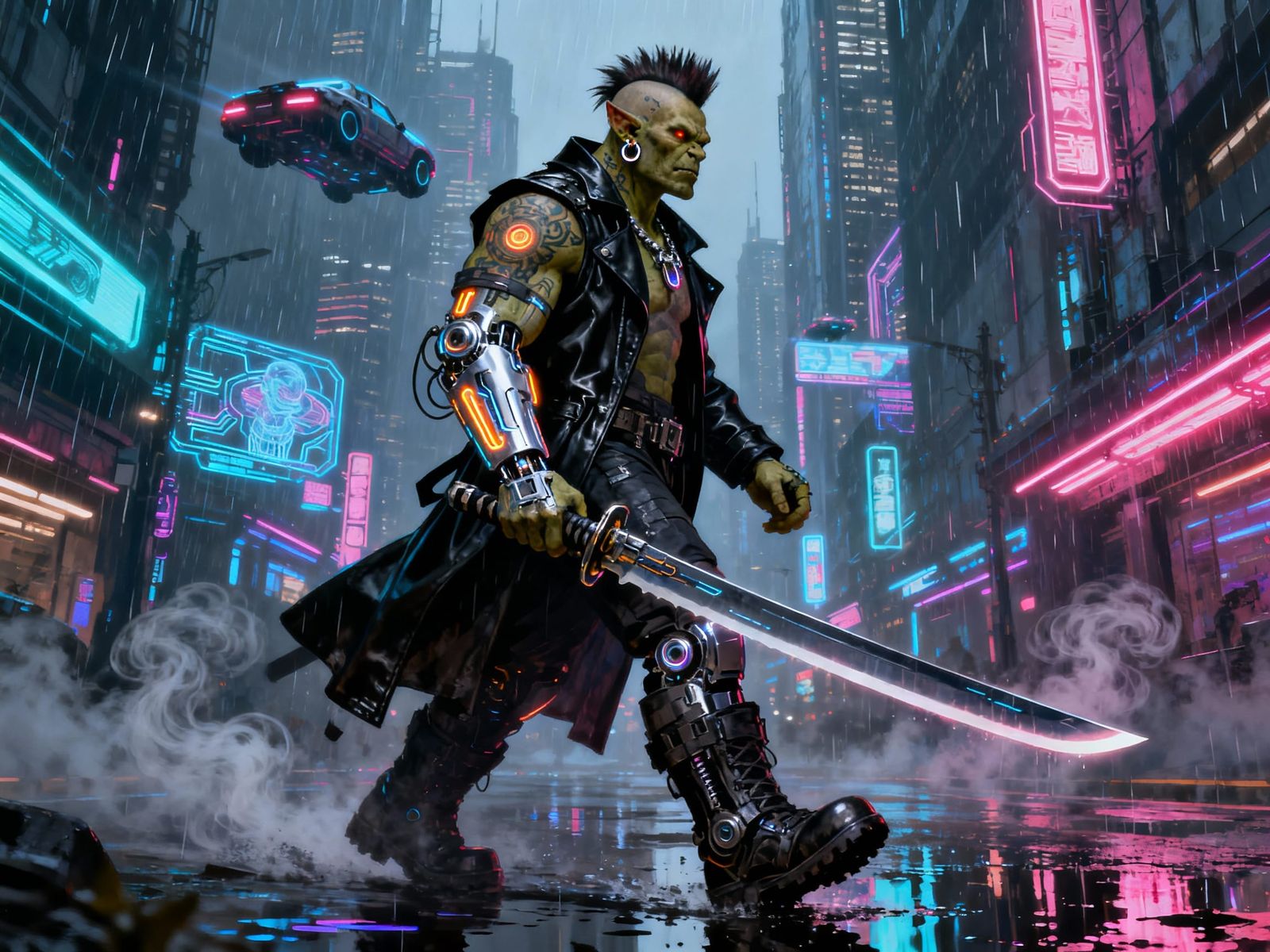 Cyber-Fantasy: Orc Street Samurai on a Mission  by @MagisterLudorum