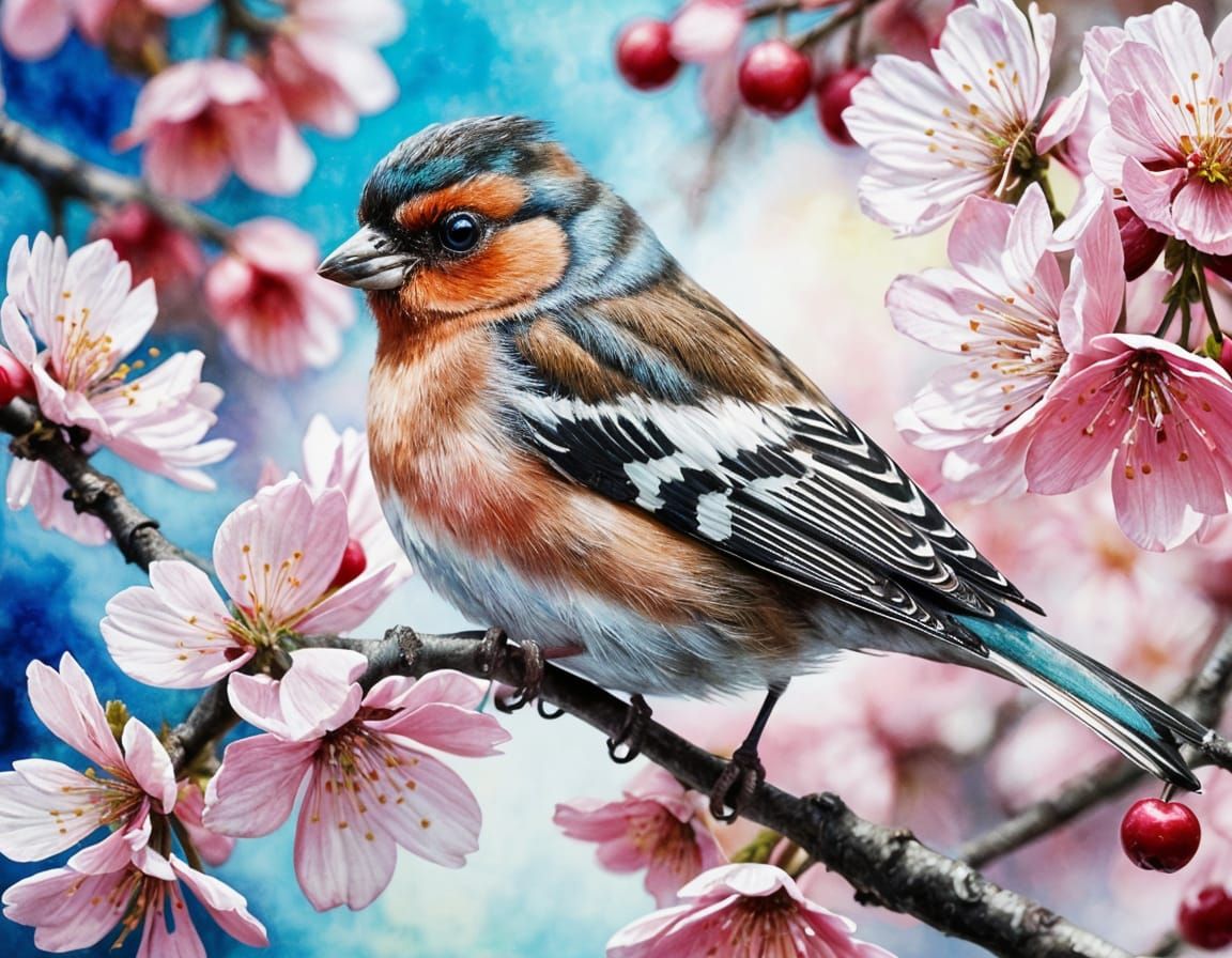 Chaffinch Among the Cherry Blossom   by @MelanieL