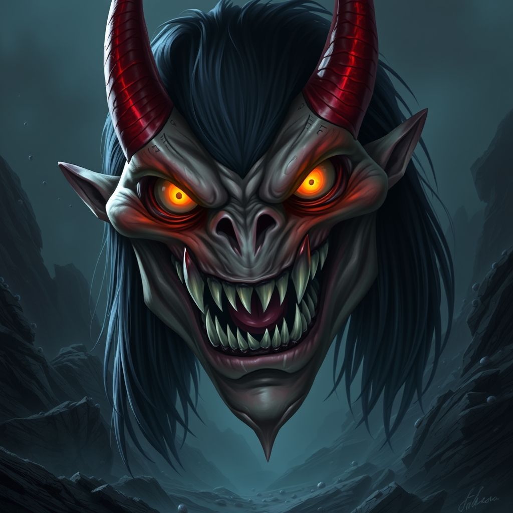 A demonic creature's face