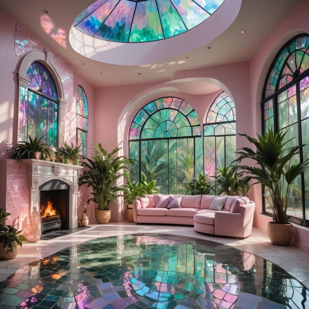 Luxury Living Room with Indoor River