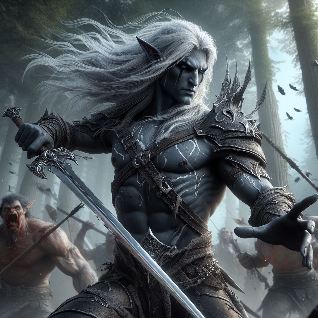 Drow in battle with orcs