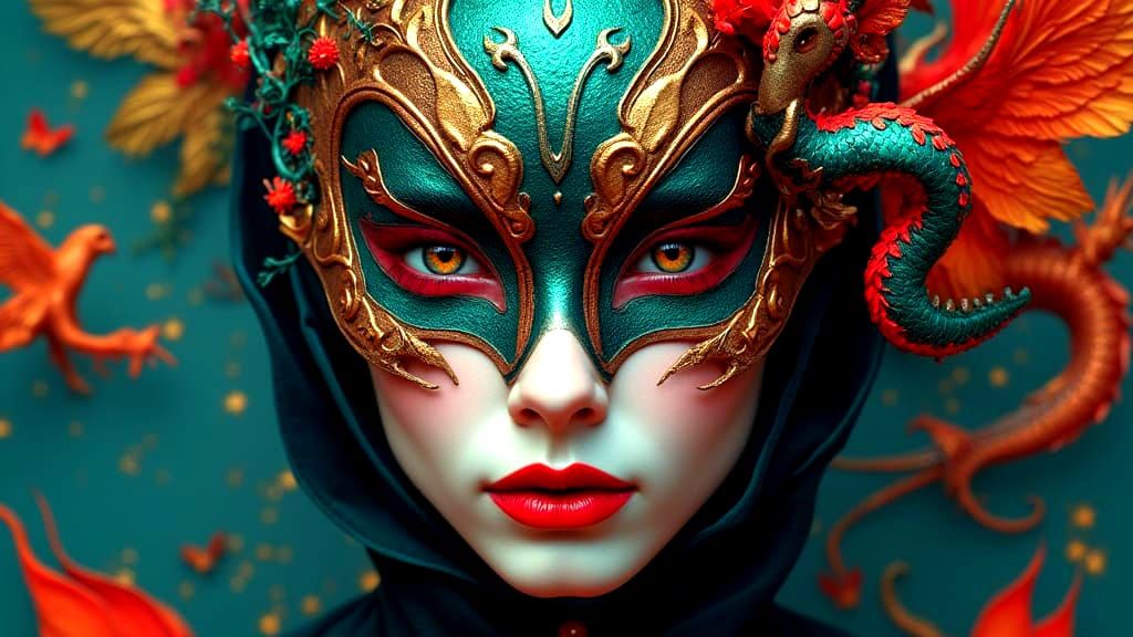  high resolution, cinematic, realistic skin, sharp details, sharp focus, vibrant colors, intertwining worlds, Griffith, fairies, dragon, pho...