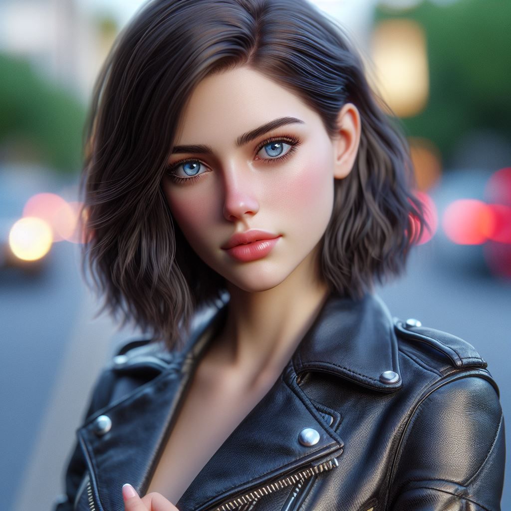 Blue eyes beauty in leather