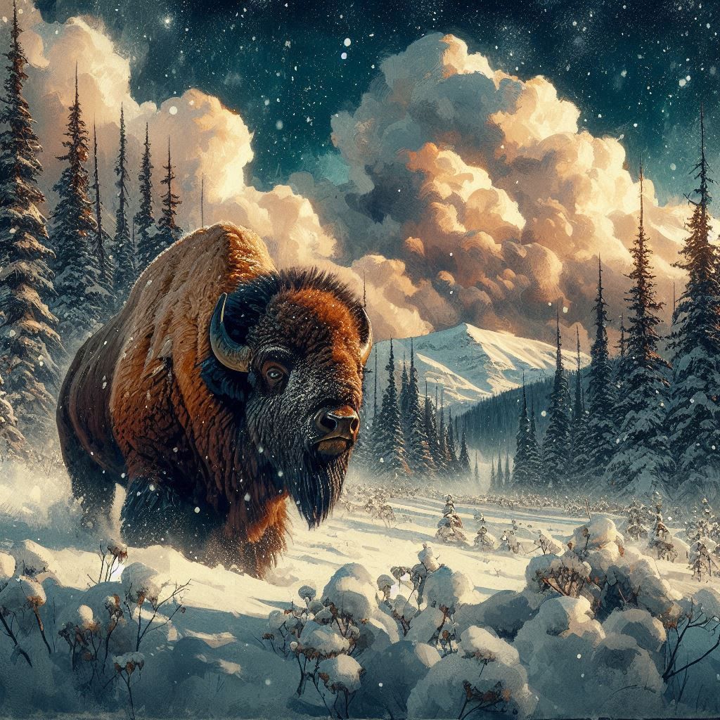 Buffaloes in the Snow  by @T White