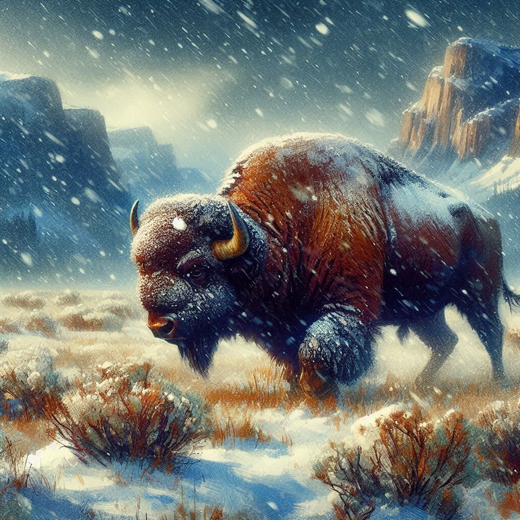 Buffaloes in the Snow  by @T White