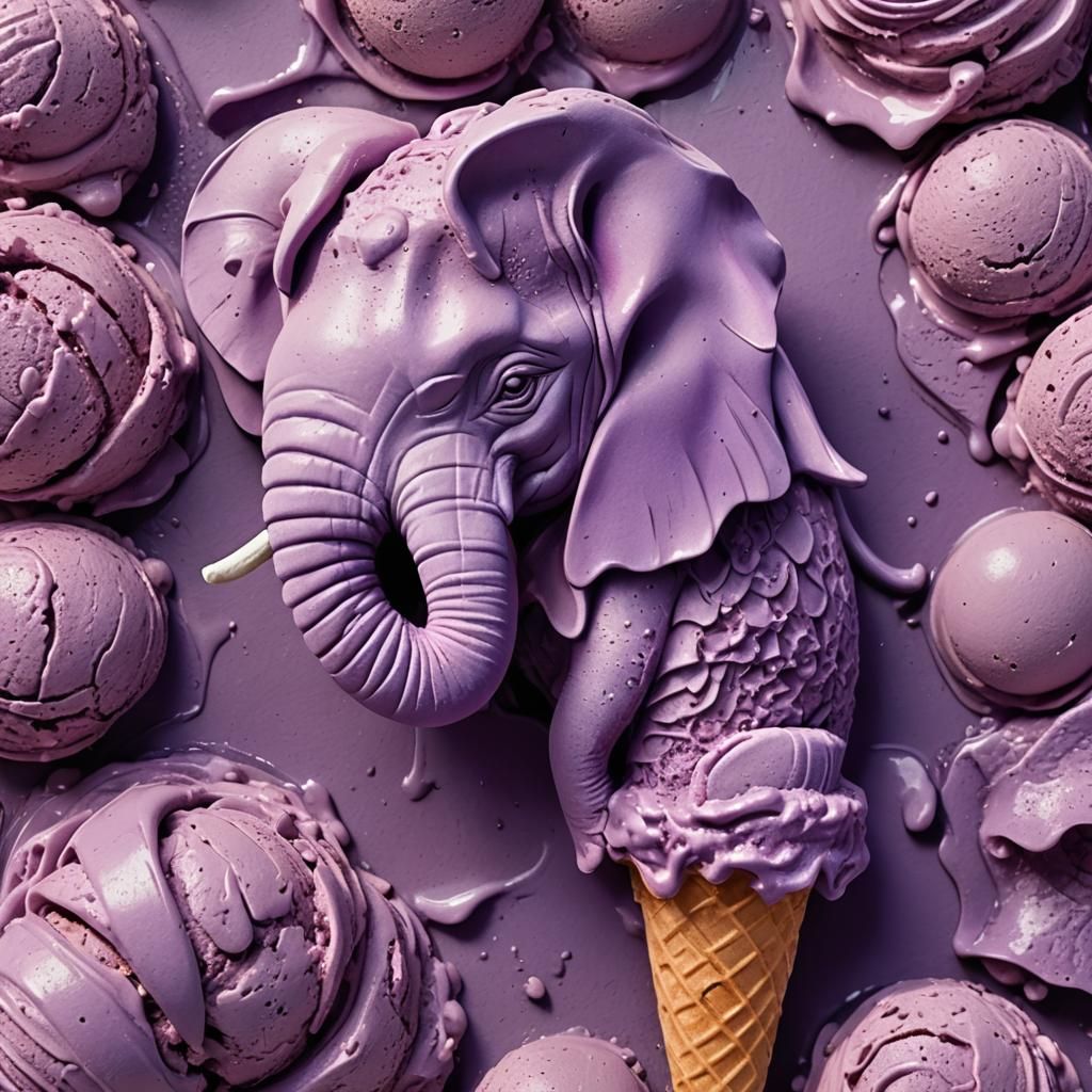 PURPLE ice cream scoop on a PURPLE waffle cone held by PURPLE African elephant   by @LilacVenom