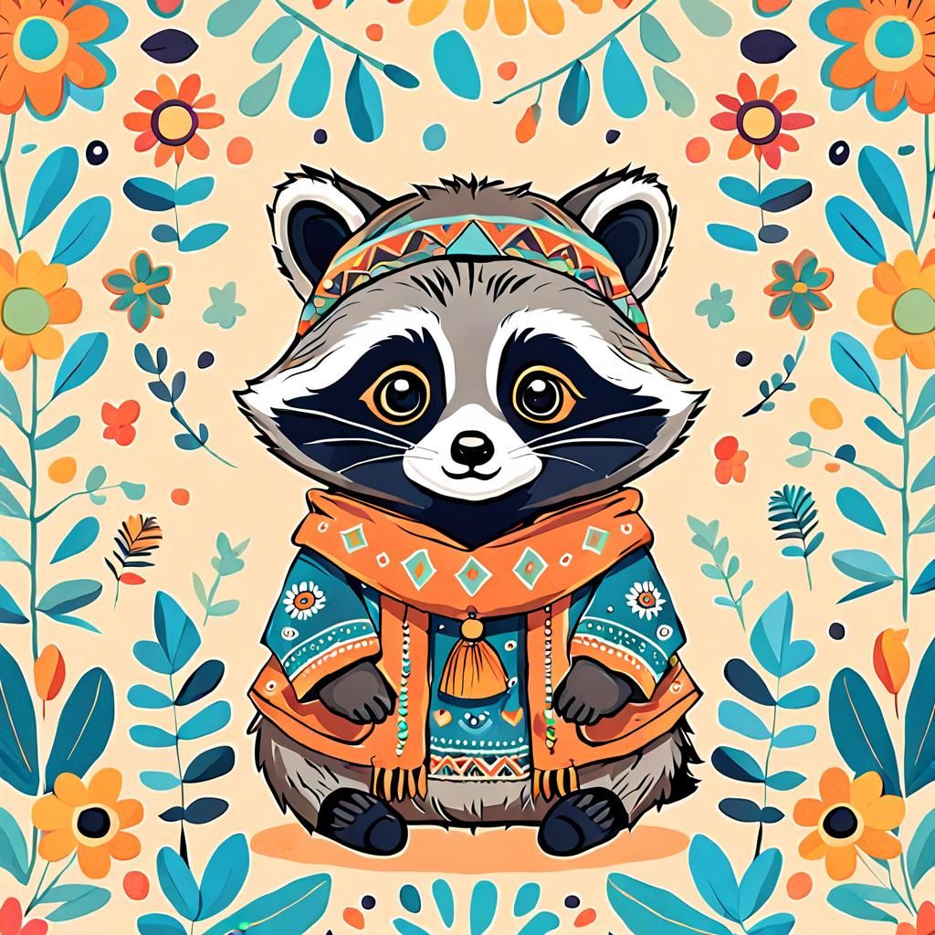 A Raccoon - folk art - AI Generated Artwork - NightCafe Creator