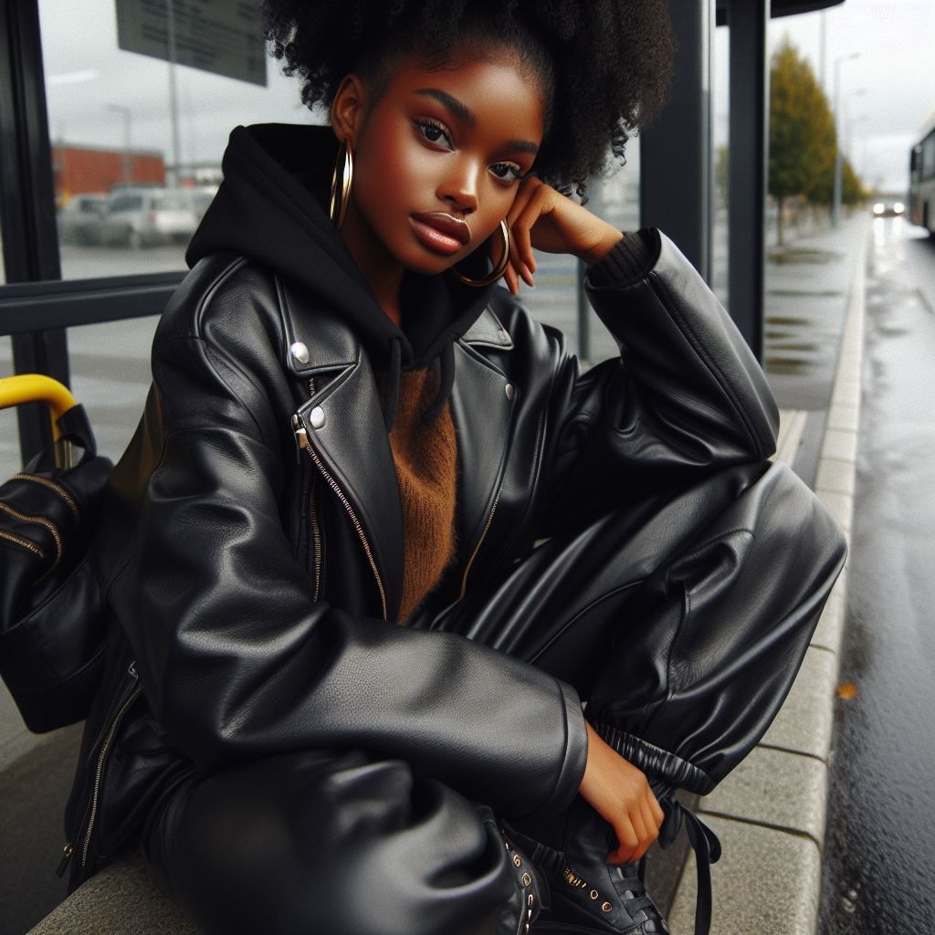 Ebony Beauty sit in full black leather