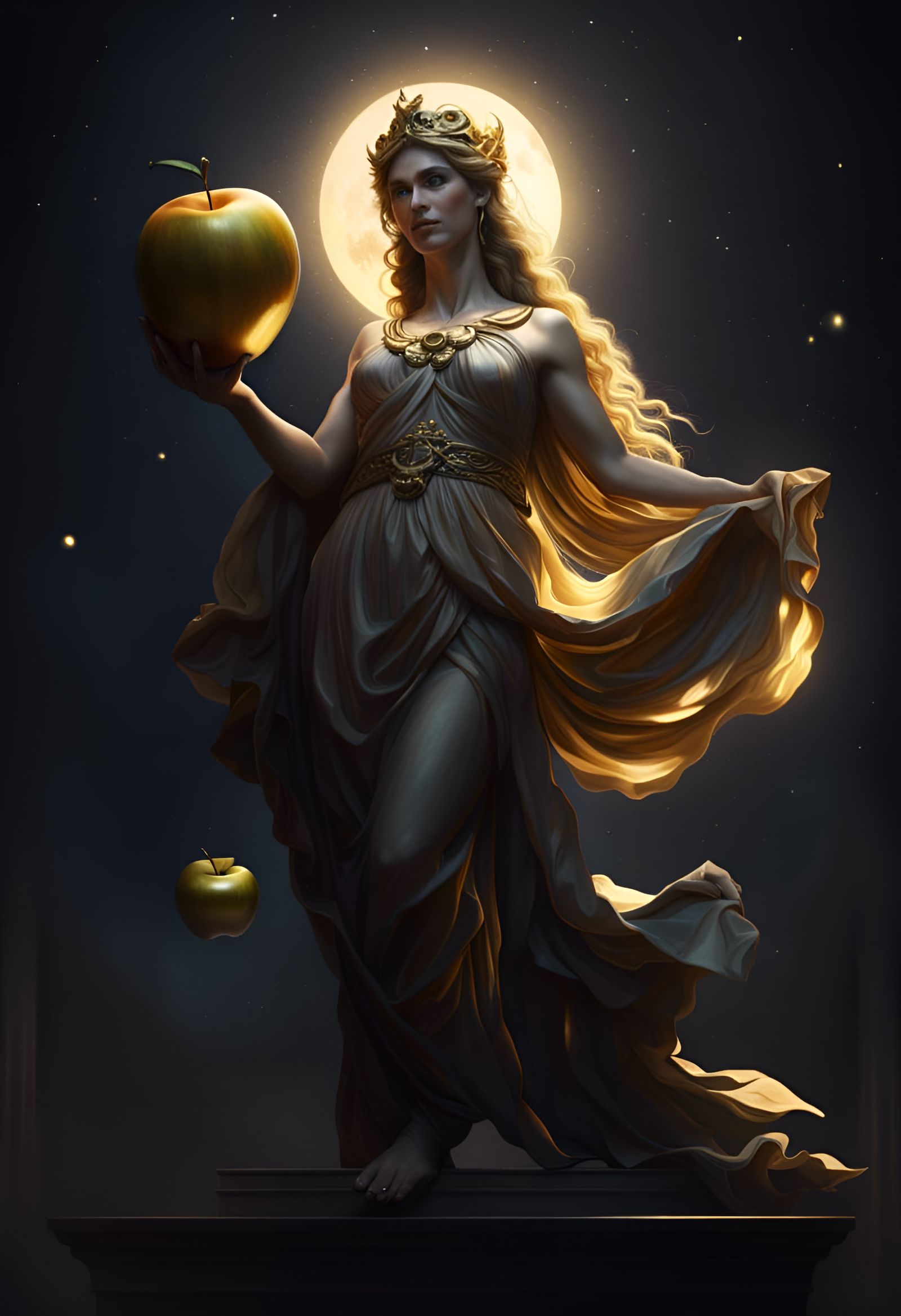 Eris Greek goddess, holding an golden apple, Photorealistic, Dark ...