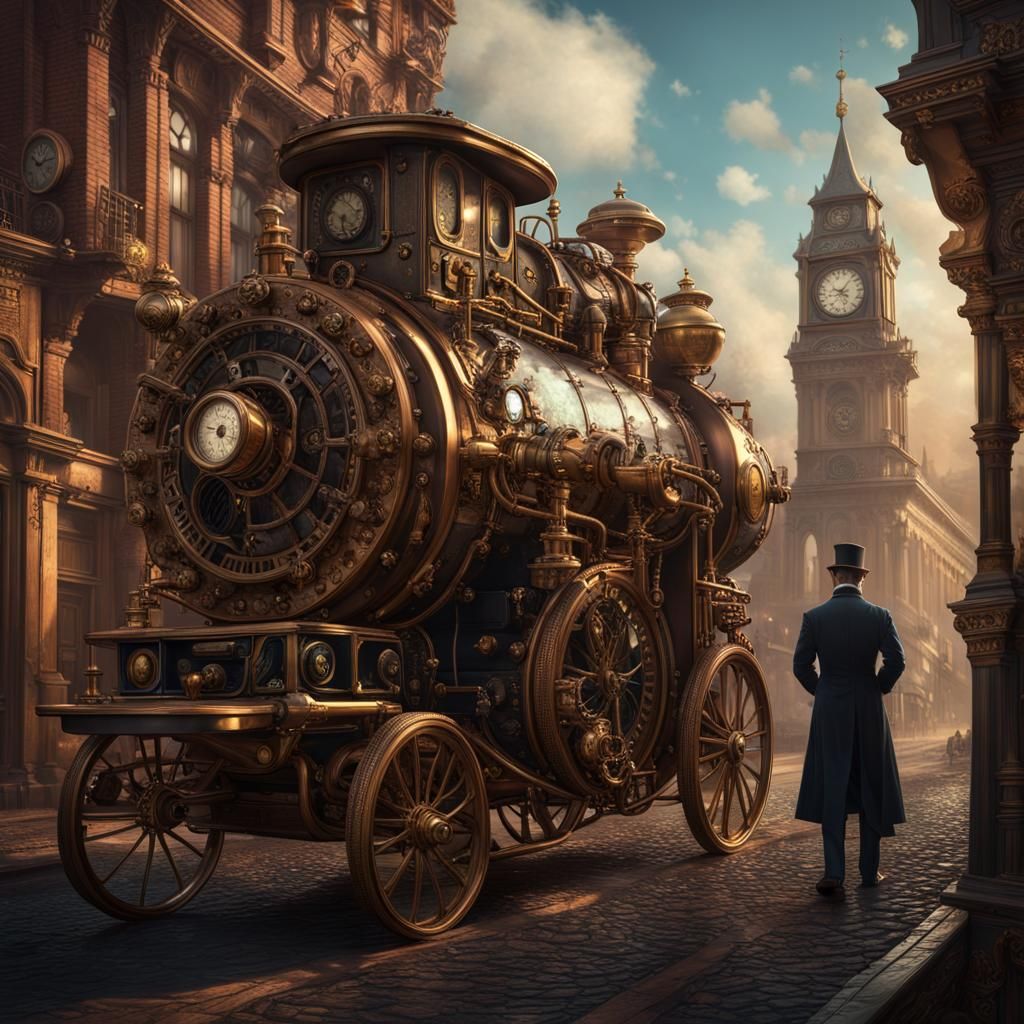 steampunk victorian gentleman with his elaborate time travel...