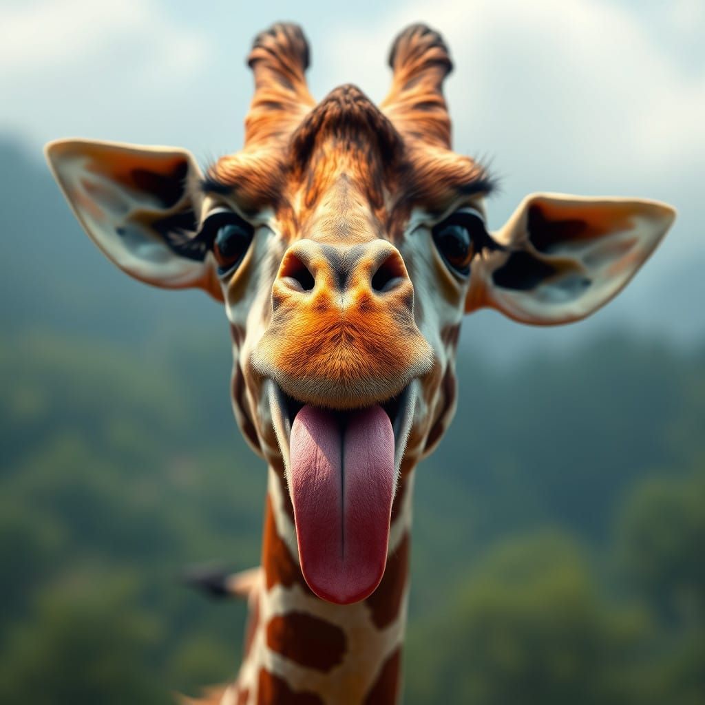 Quirky giraffe tongue out making a funny face for the camera   by @Thyke
