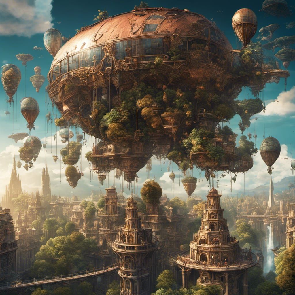 Imagine a metropolis suspended in the sky, connected by intr...