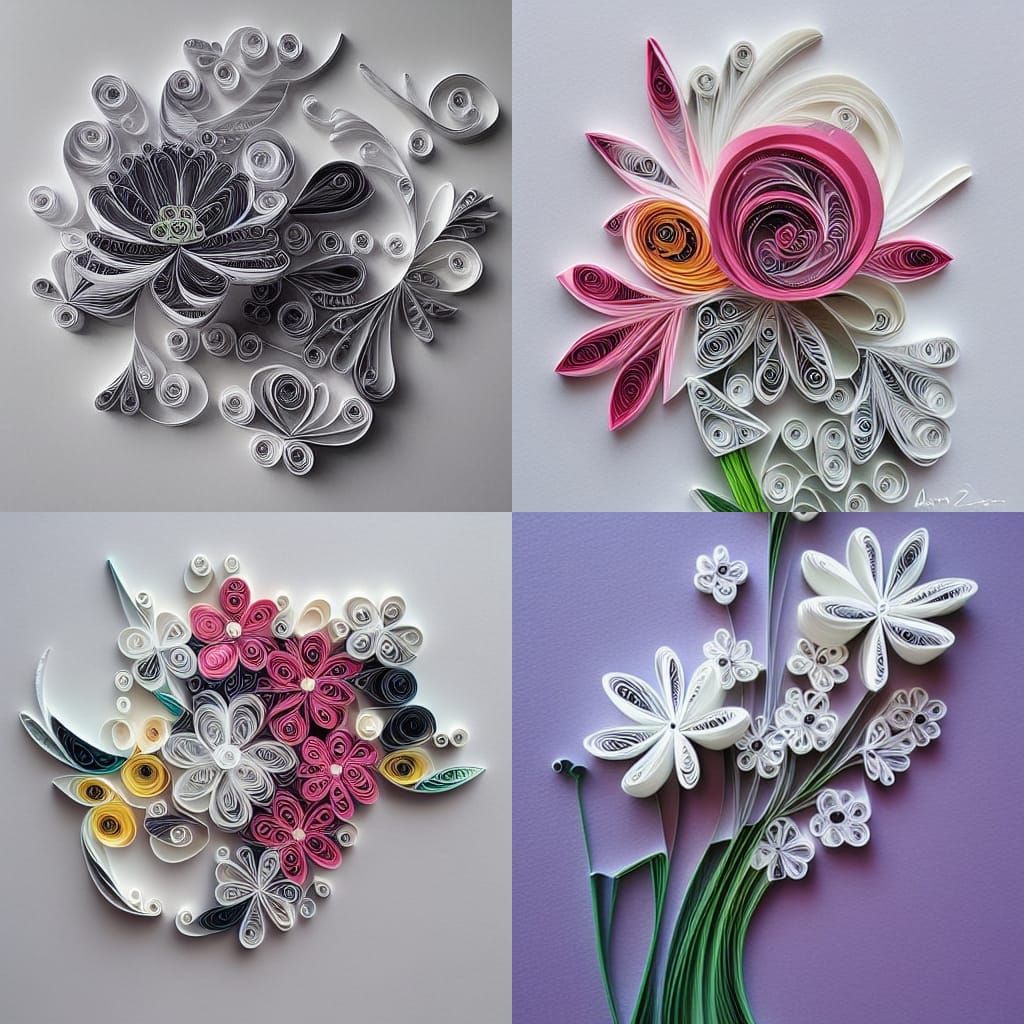 paper cut out flowers, quilling, lace; by artist "Nele Zirni...