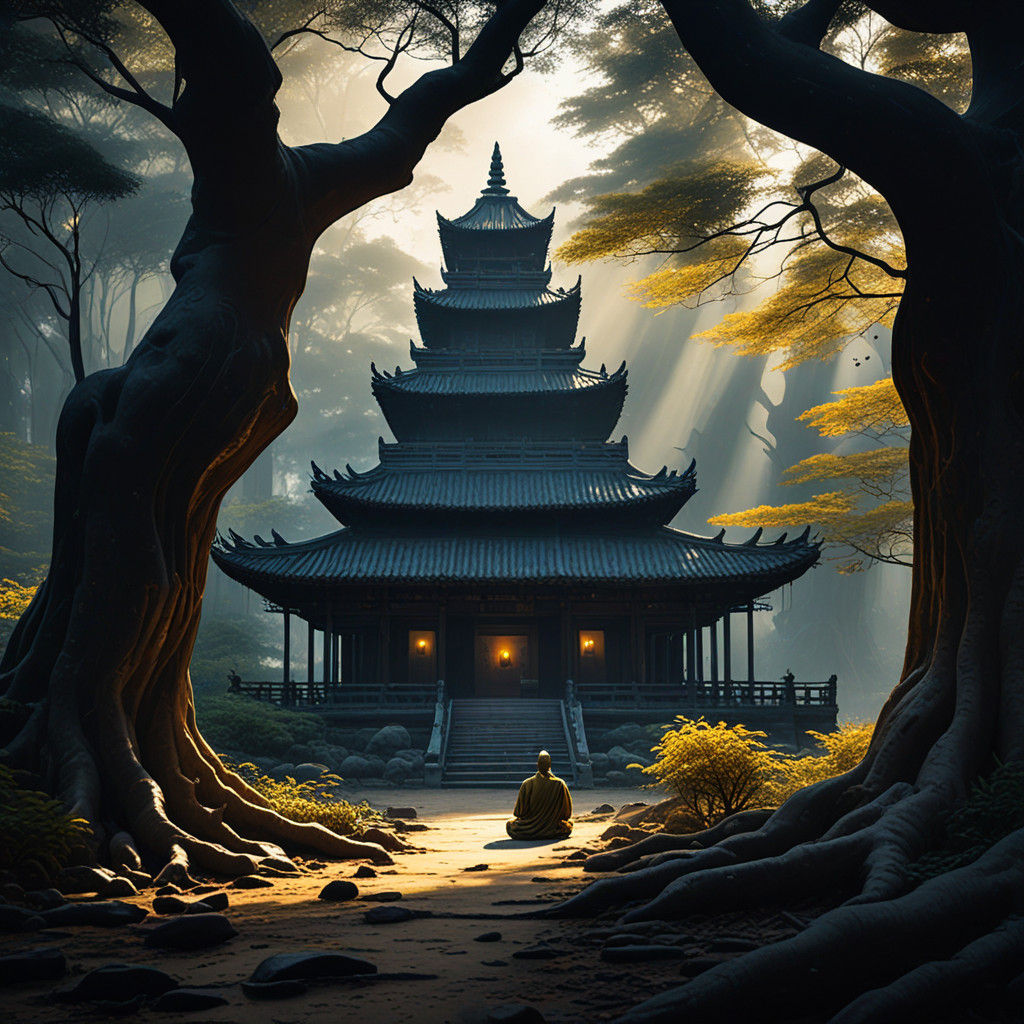 Surreal Forest Scene in Traditional Chinese Painting Style