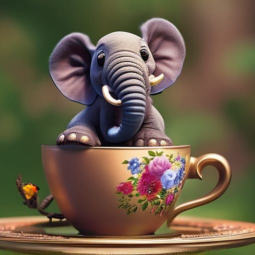 Baby Elephant sitting in a teacup