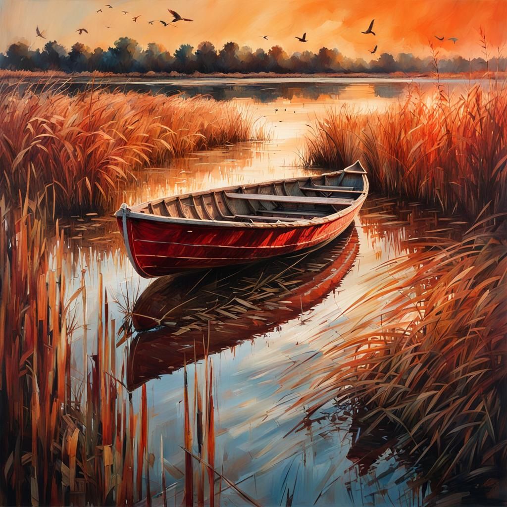 Ein Kahn am Ufer bei Sonnenuntergang   by @Blue 