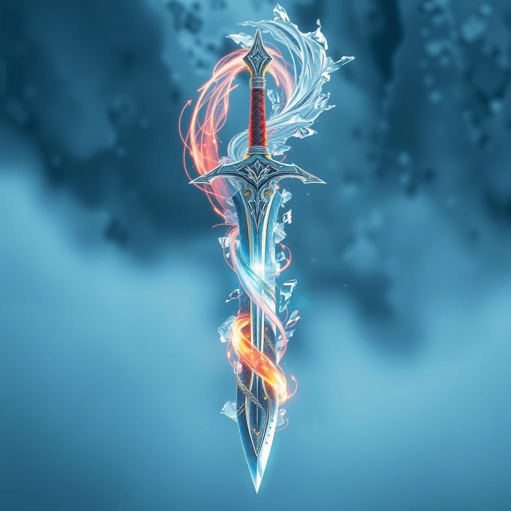 Elegant Sword of iced fire, frozen background, sharpen , brilliant and shining   by @Marv