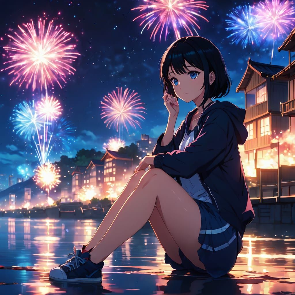 Moon watching the new year fireworks