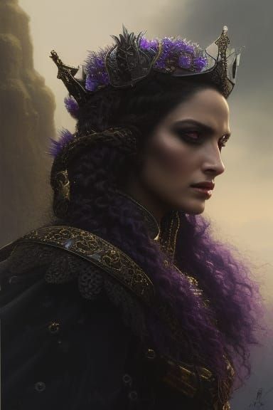 Queen, Dark Souls and elden ring, dark curls, finely detaile...