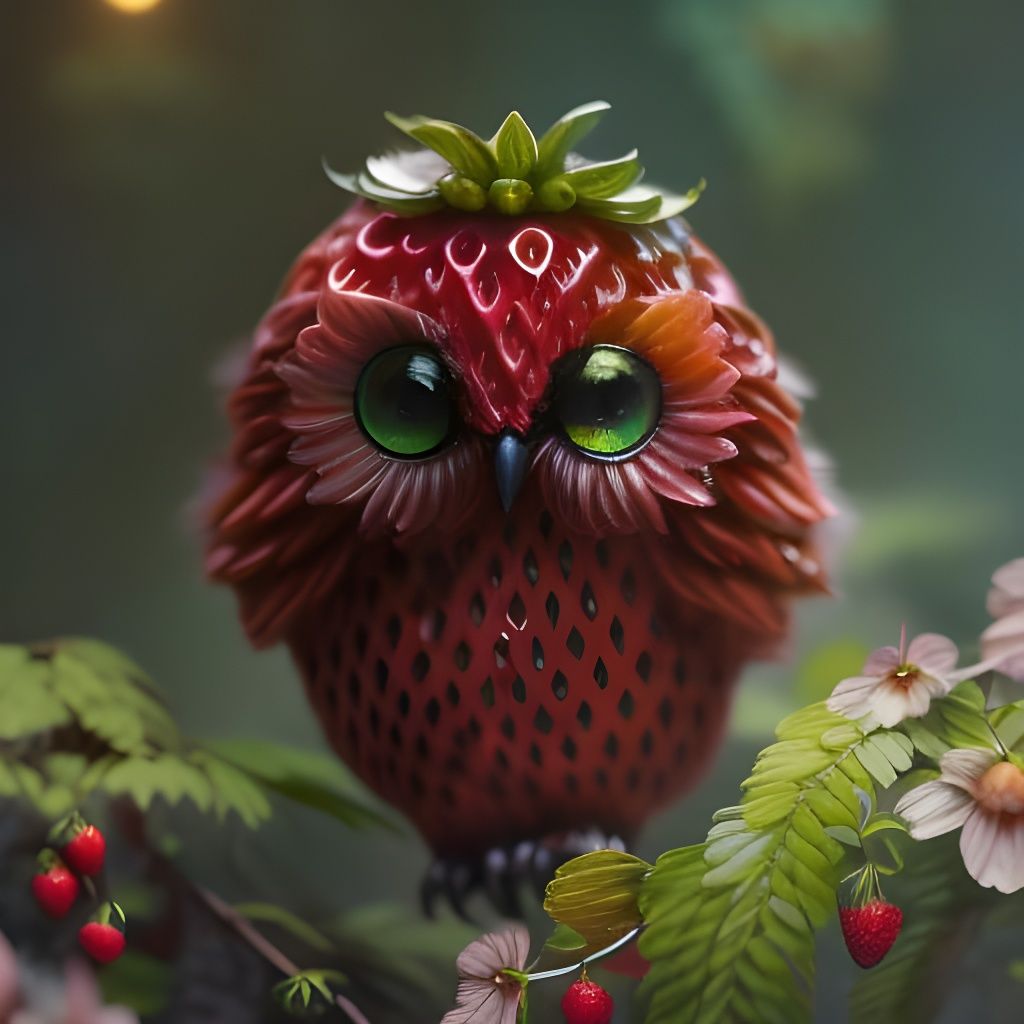 Strawberry owl  by @Cilia